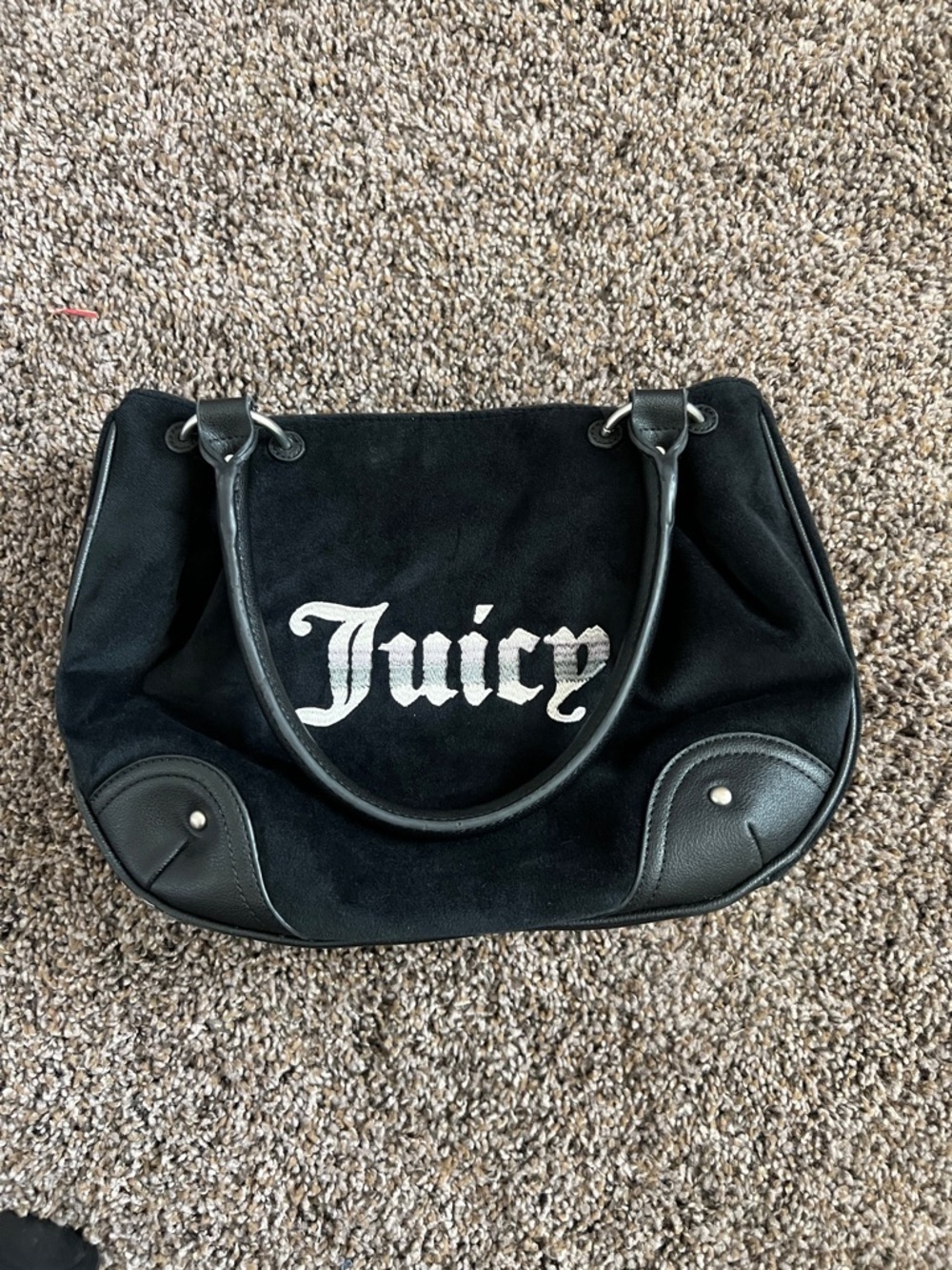 Juicy Couture Black Suede Shoulder Bag with White Logo